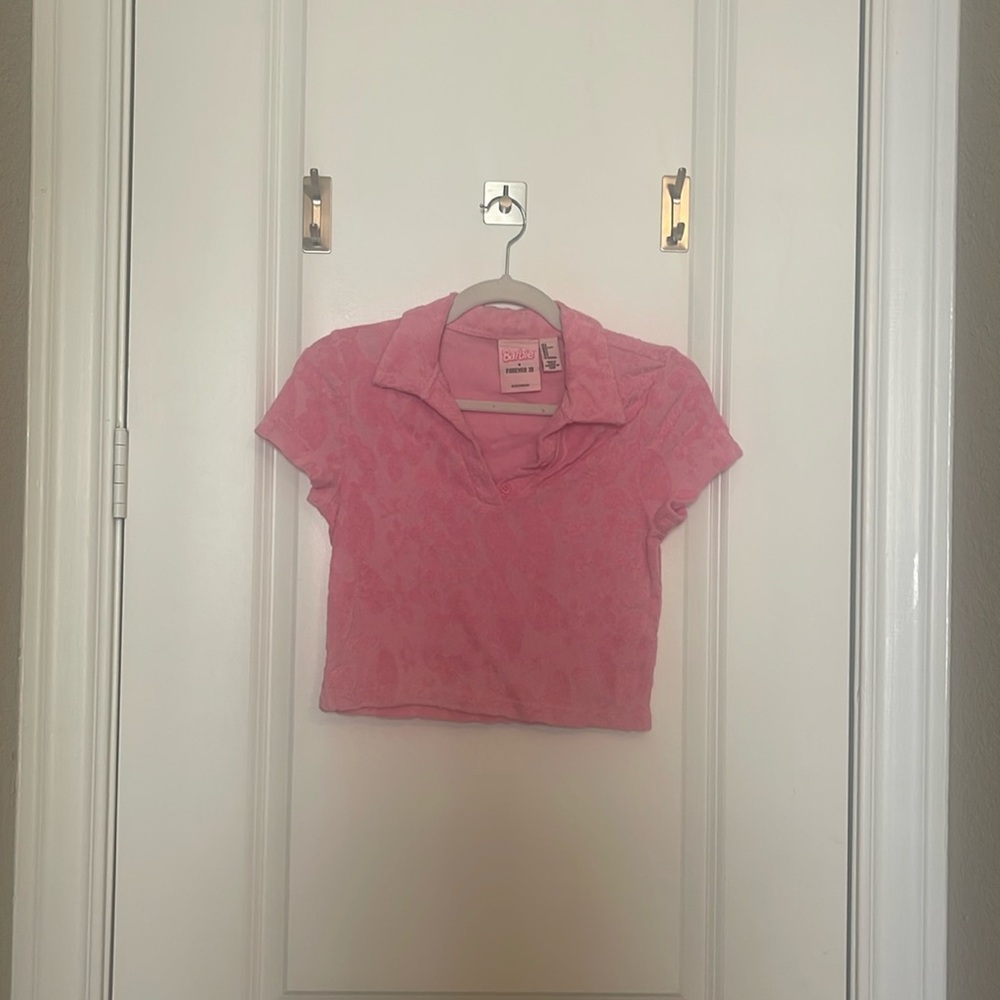 Forever 21, pink Barbie collection top, size S